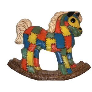 Patchwork Rocking Horse Wall Hanging Plaque Nursery Decor Vintage
